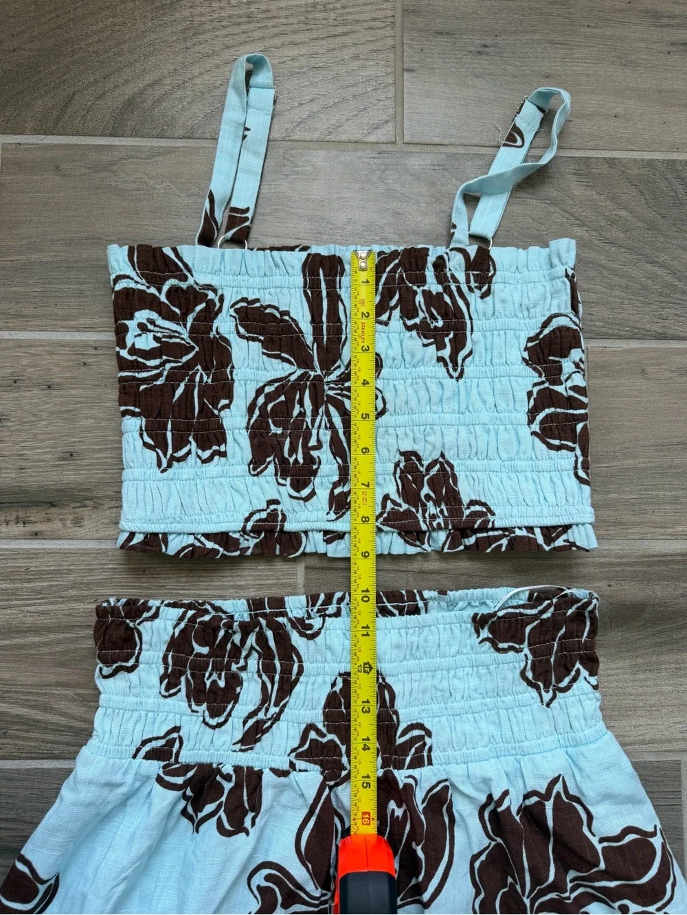 Coastal Boho Paper Heart Blue & Brown Floral Smocked Two-Piece Set size M